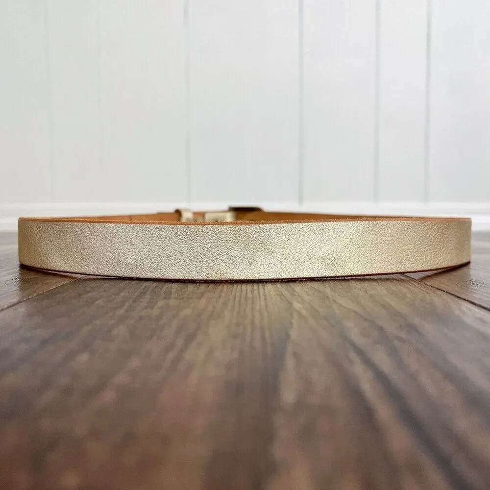 American Eagle Gold Leather Belt Boho Solid Brass Buckle USA Made Size Medium